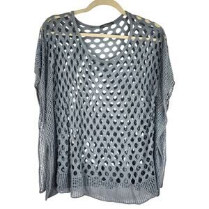 Aquavita Gray Net Perforated Boxy Blouse Distressed Goth Coastal Beach Small